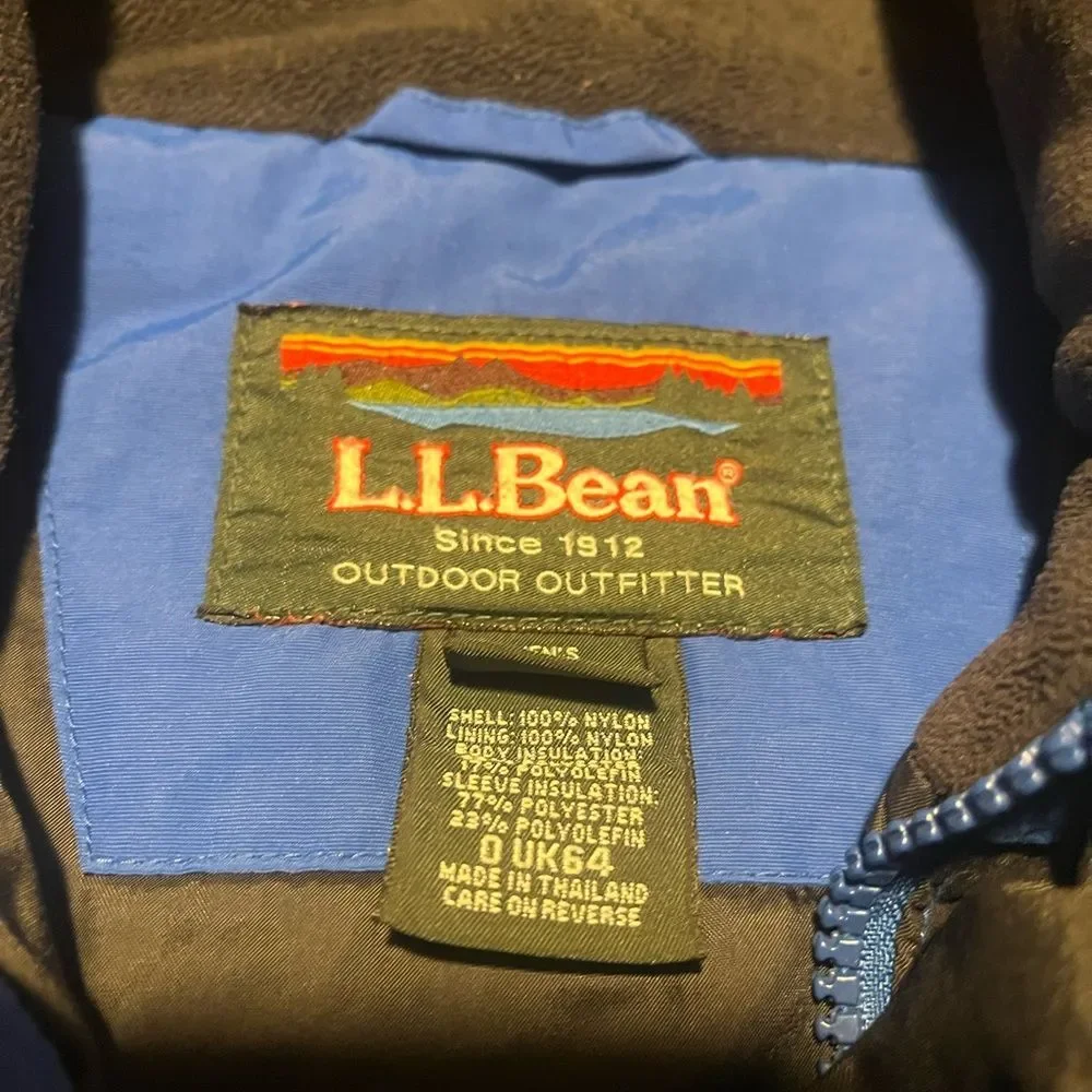 mens ll bean insulated coat jacket Packaway hood black blue size M vintage